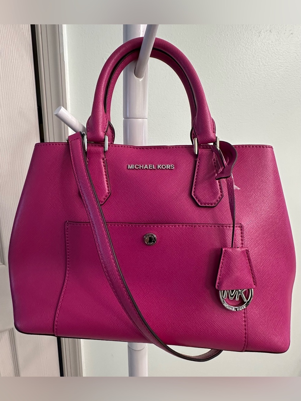 Michael Kors Pink Fuchsia Saffiano Leather Greenwich Satchel Mint